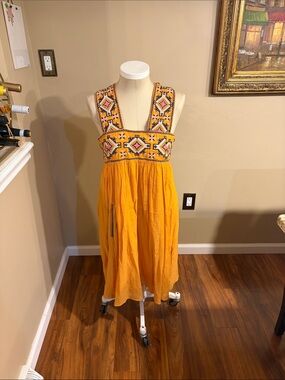 Anthropologie Mustard Embroidered Sundress